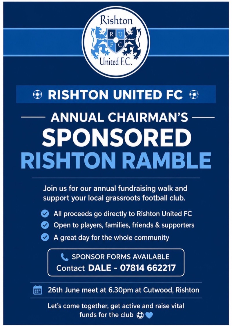Poster for the Annual Chairman's Sponsored Rishton Ramble fundraising walk